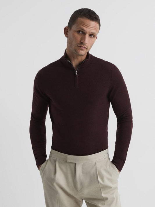 Reiss Knitwear | Blackhall Merino Wool Zip Neck Jumper Black - Men