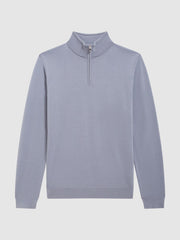 Reiss Knitwear | Blackhall Merino Wool Zip Neck Jumper Dove Blue - Men