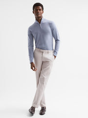 Reiss Knitwear | Blackhall Merino Wool Zip Neck Jumper Dove Blue - Men