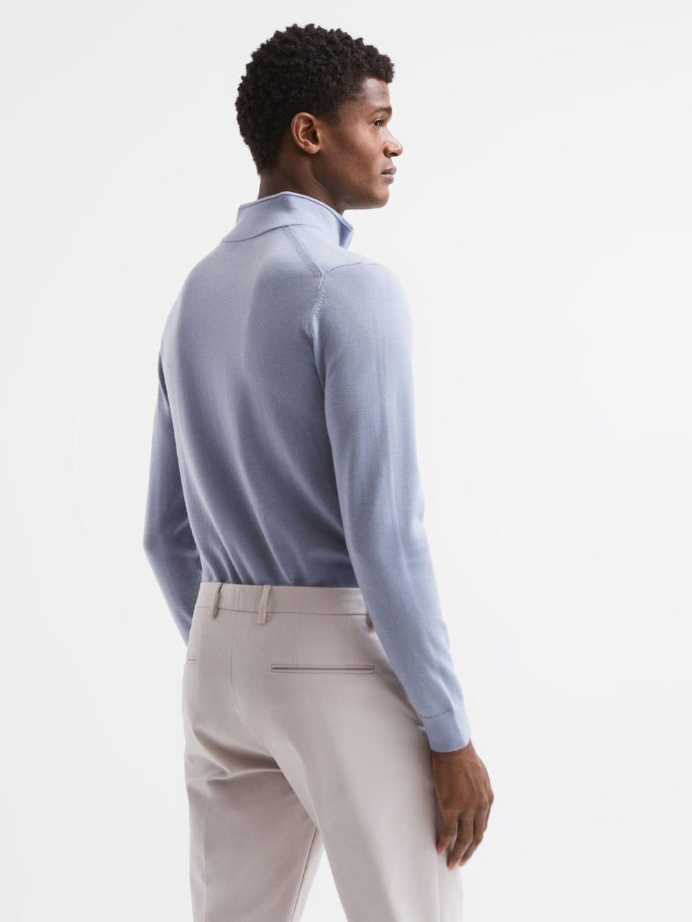 Reiss Knitwear | Blackhall Merino Wool Zip Neck Jumper Dove Blue - Men