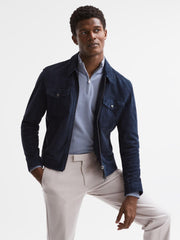 Reiss Knitwear | Blackhall Merino Wool Zip Neck Jumper Dove Blue - Men