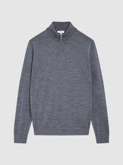 Reiss Knitwear | Blackhall Merino Wool Zip Neck Jumper Mid Grey Melange - Men