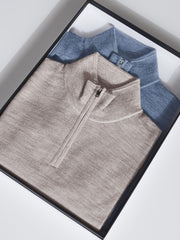 Reiss Knitwear | Blackhall Merino Wool Zip Neck Jumpers 2 Pack Denim Mouline/soft Grey Mouline - Men