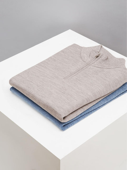 Reiss Knitwear | Blackhall Merino Wool Zip Neck Jumpers 2 Pack Denim Mouline/soft Grey Mouline - Men