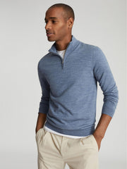 Reiss Knitwear | Blackhall Merino Wool Zip Neck Jumpers 2 Pack Denim Mouline/soft Grey Mouline - Men