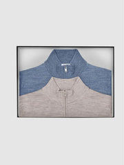 Reiss Knitwear | Blackhall Merino Wool Zip Neck Jumpers 2 Pack Denim Mouline/soft Grey Mouline - Men