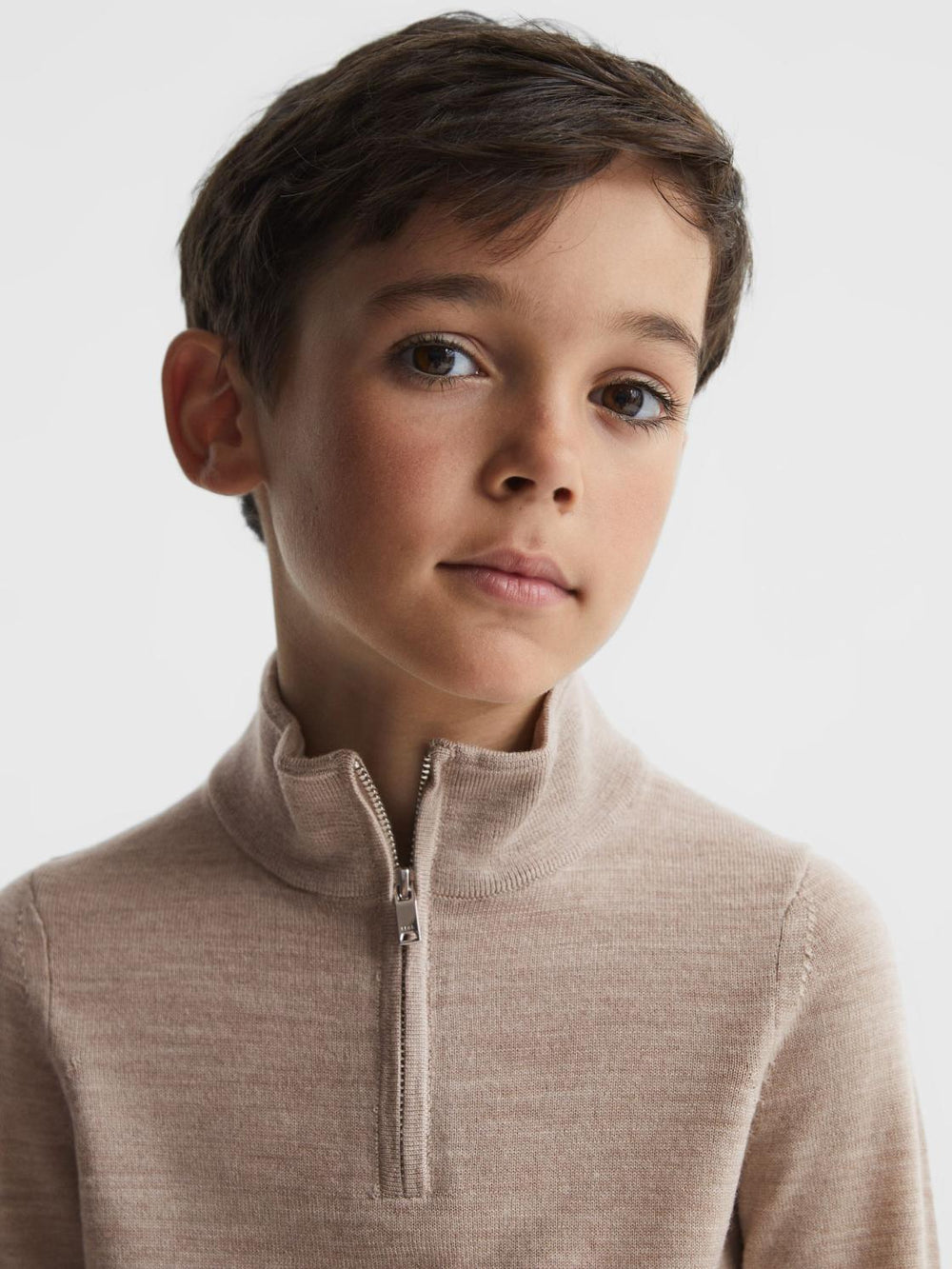 Reiss Knitwear | Blackhall Zip Up Knitted Jumper Wheat Melange - Children