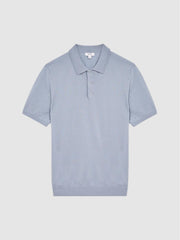Reiss Knitwear | Blair Blue Merino Press Stud Polo Shirt Dove Blue - Men