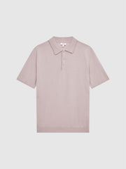 Reiss Knitwear | Blair Merino Press Stud Polo T-Shirt Stone - Men