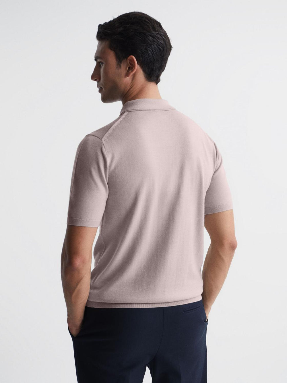Reiss Knitwear | Blair Merino Press Stud Polo T-Shirt Stone - Men
