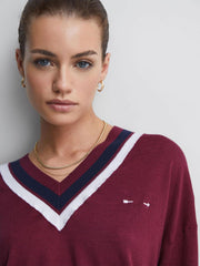 Reiss Knitwear | Bonita The Upside V-Neck Jumper Dark Red - Women