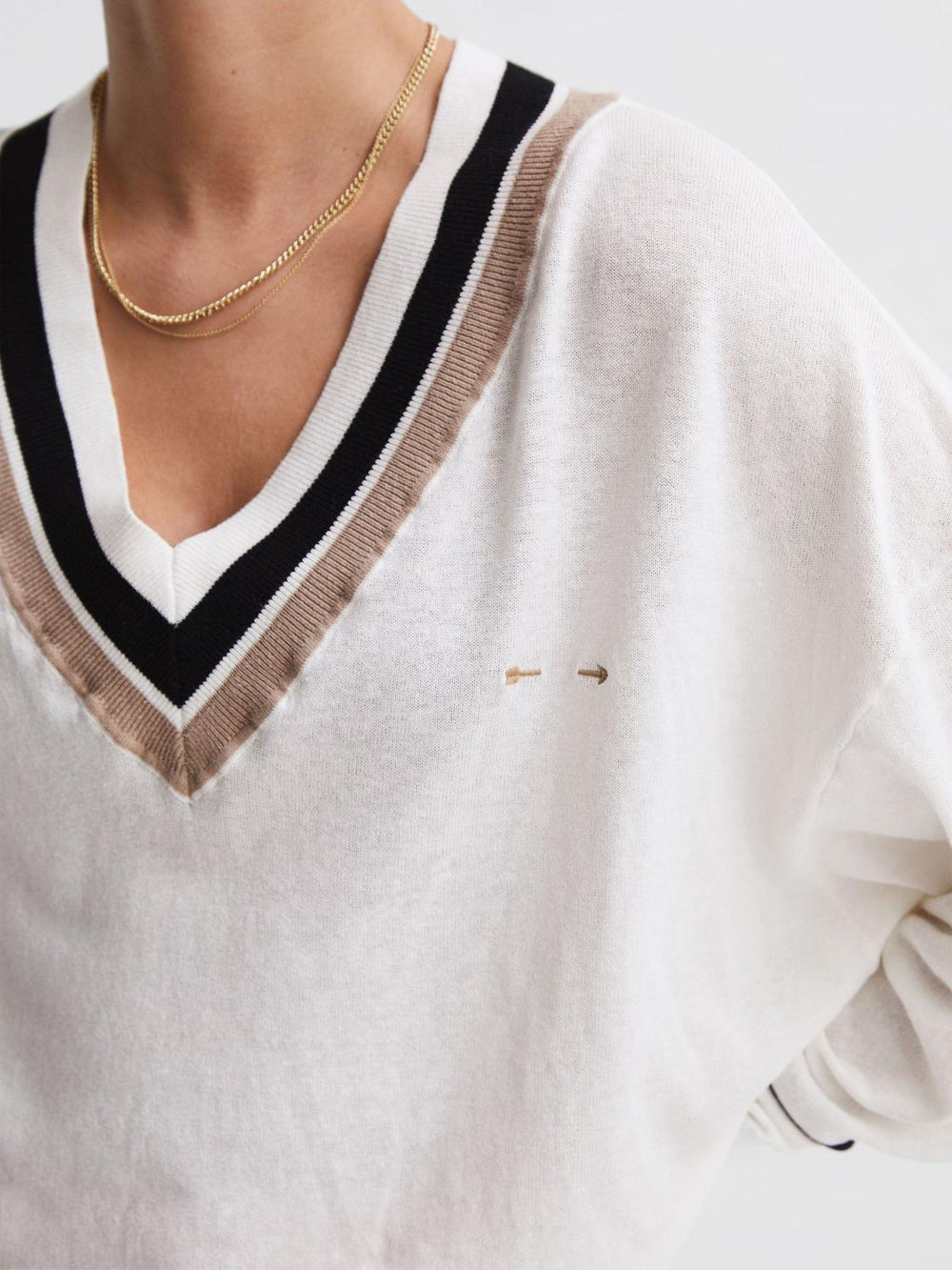 Reiss Knitwear | Bonita The Upside V-Neck Jumper White - Women