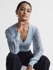 Reiss Knitwear | Brooklyn Sheer Sleeve Top Ivory - Women