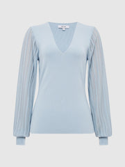 Reiss Knitwear | Brooklyn Sheer Sleeve Top Ivory - Women