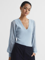 Reiss Knitwear | Brooklyn Sheer Sleeve Top Ivory - Women