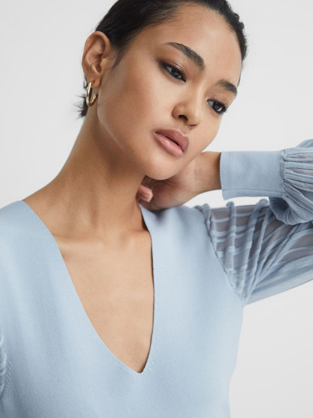 Reiss Knitwear | Brooklyn Sheer Sleeve Top Ivory - Women