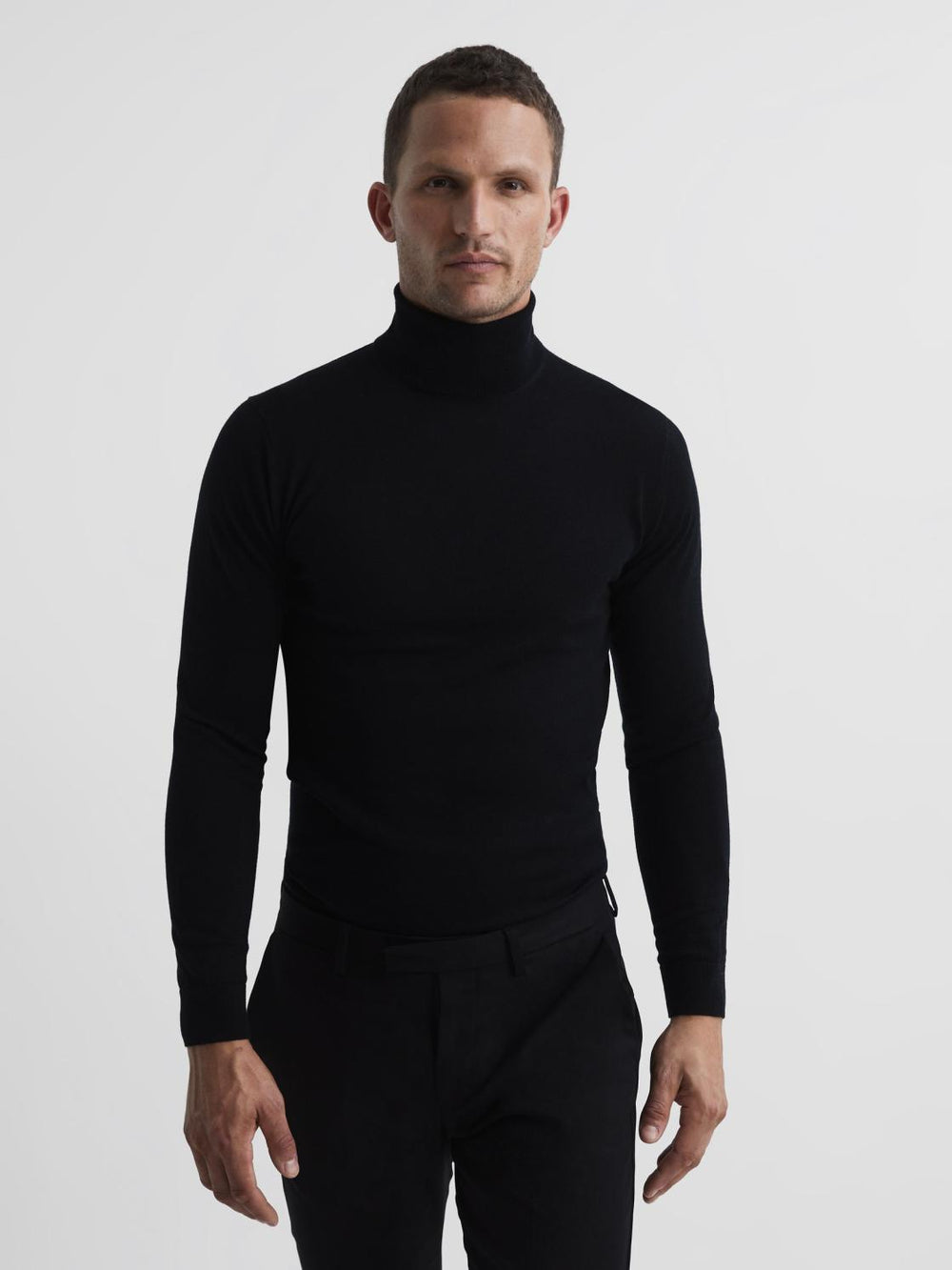 Reiss Knitwear | Caine Merino Wool Roll Neck Jumper Black - Men