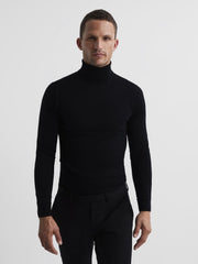 Reiss Knitwear | Caine Merino Wool Roll Neck Jumper Black - Men