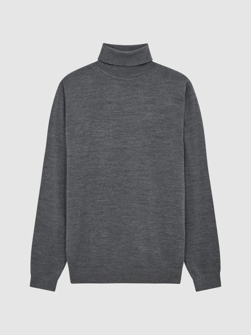 Reiss Knitwear | Caine Merino Wool Roll Neck Jumper Mid Grey Melange - Men