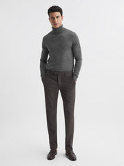 Reiss Knitwear | Caine Merino Wool Roll Neck Jumper Mid Grey Melange - Men