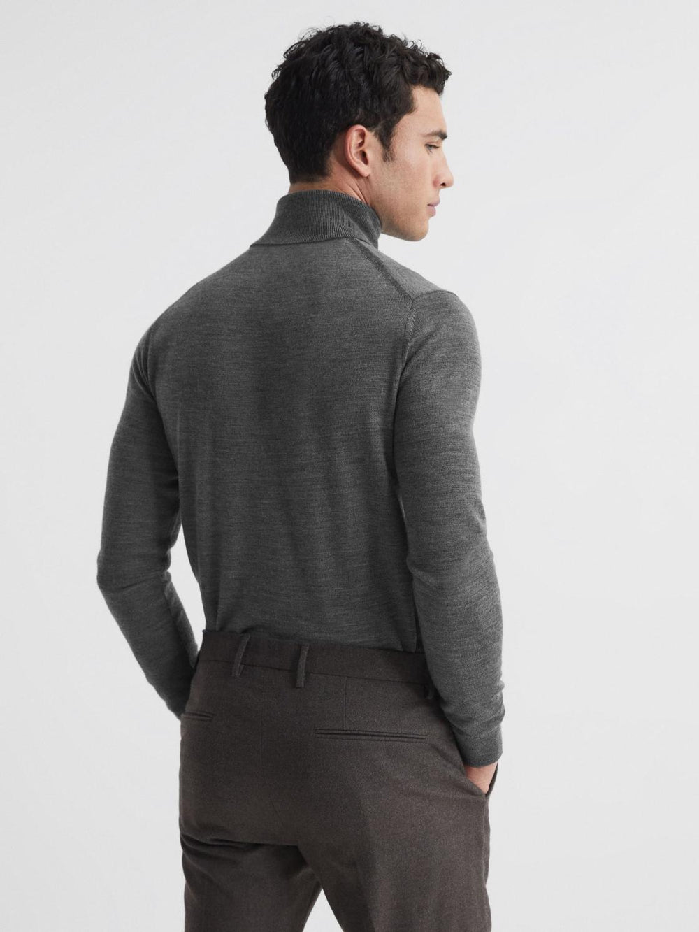 Reiss Knitwear | Caine Merino Wool Roll Neck Jumper Mid Grey Melange - Men