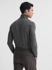 Reiss Knitwear | Caine Merino Wool Roll Neck Jumper Mid Grey Melange - Men
