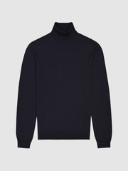Reiss Knitwear | Caine Merino Wool Roll Neck Jumper Navy - Men