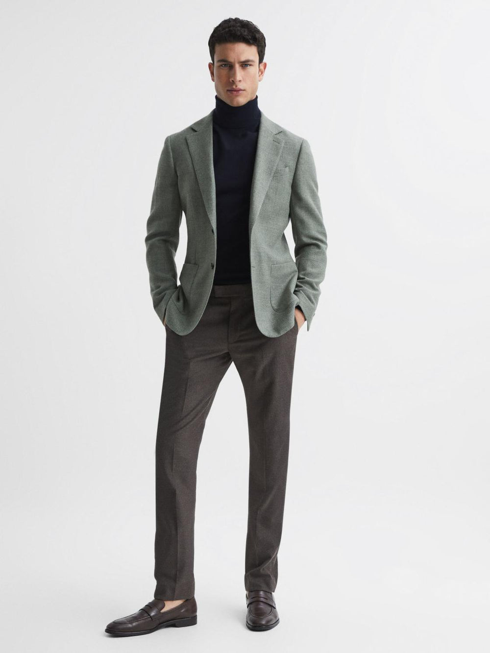 Reiss Knitwear | Caine Merino Wool Roll Neck Jumper Navy - Men