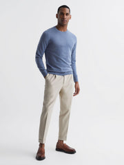 Reiss Knitwear | Charles Slim Fit Cotton Crew Neck Jumper Blue - Men