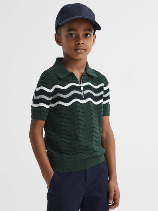 Reiss Knitwear | Cole Half-Zip Textured T-Shirt Emerald - Children