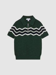 Reiss Knitwear | Cole Half-Zip Textured T-Shirt Emerald - Children