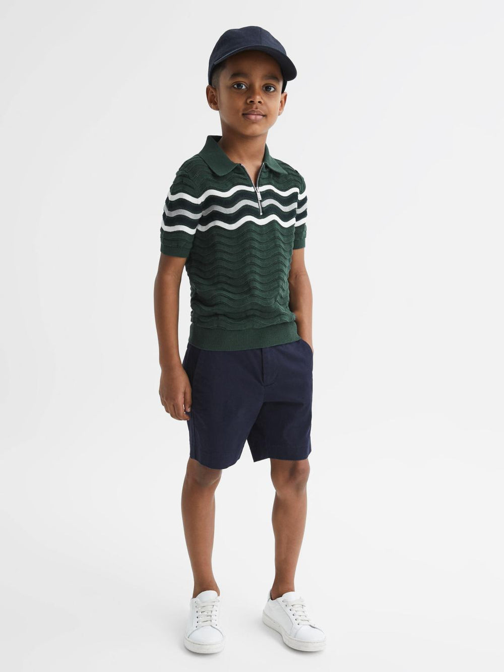 Reiss Knitwear | Cole Half-Zip Textured T-Shirt Emerald - Children