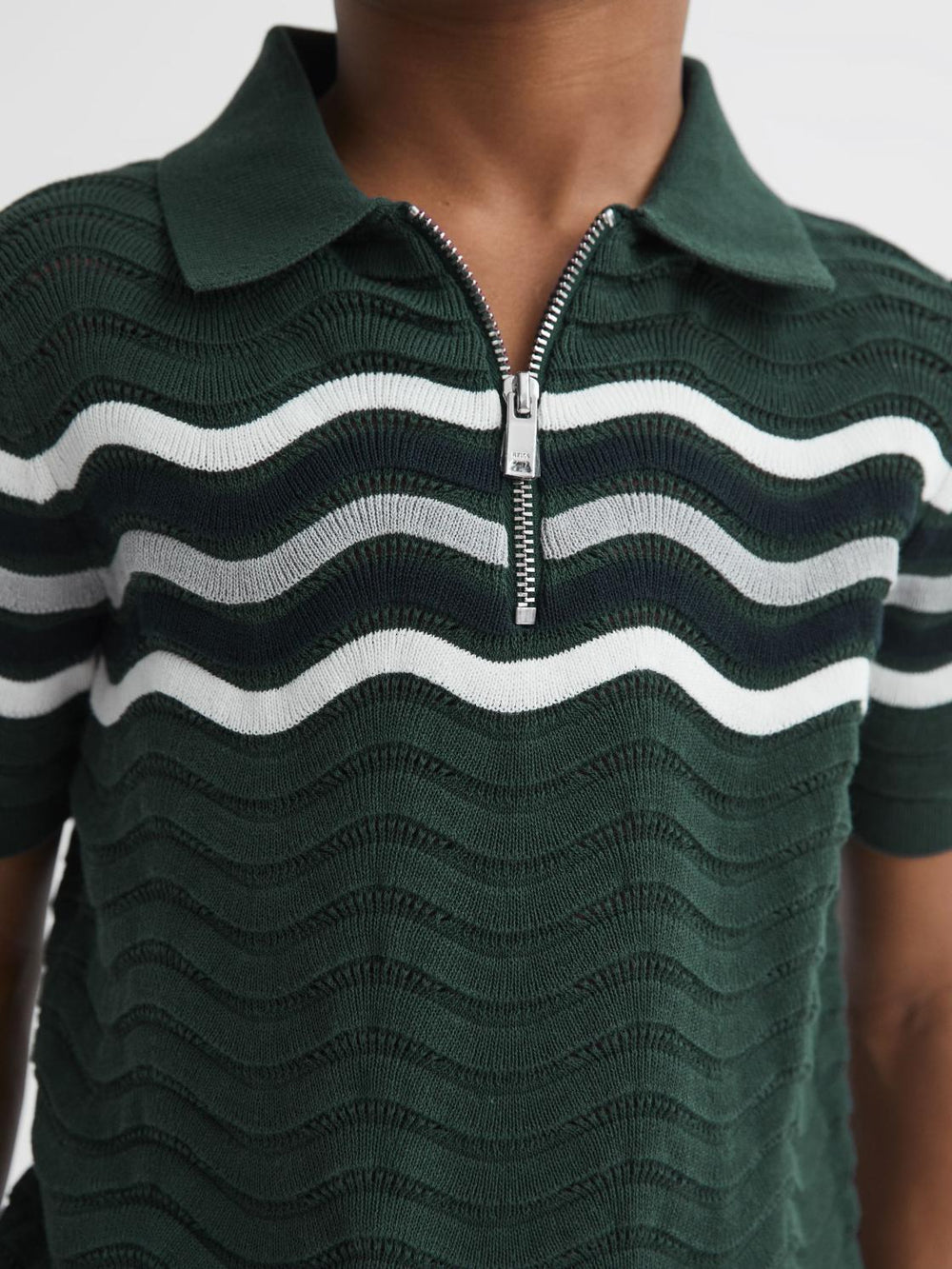 Reiss Knitwear | Cole Half-Zip Textured T-Shirt Emerald - Children