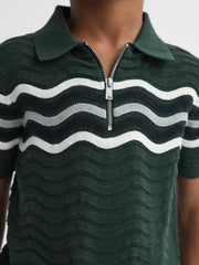 Reiss Knitwear | Cole Half-Zip Textured T-Shirt Emerald - Children