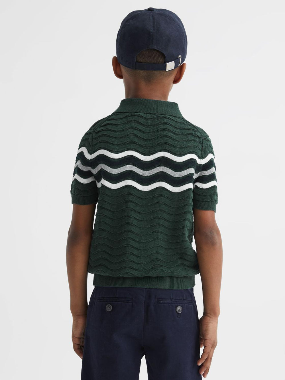 Reiss Knitwear | Cole Half-Zip Textured T-Shirt Emerald - Children