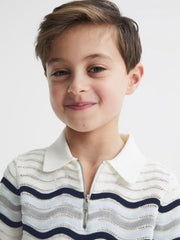 Reiss Knitwear | Cole Half-Zip Textured T-Shirt Optic White - Children