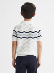 Reiss Knitwear | Cole Half-Zip Textured T-Shirt Optic White - Children