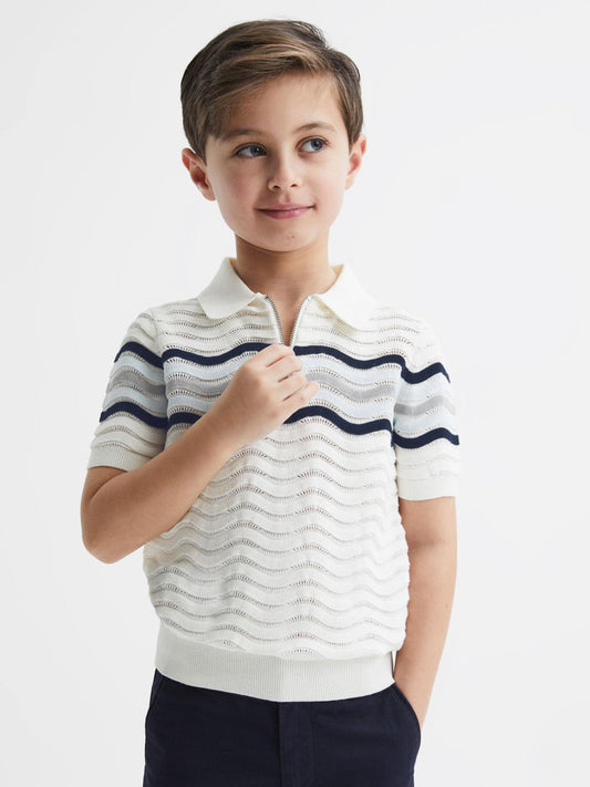 Reiss Knitwear | Cole Half-Zip Textured T-Shirt Optic White - Children