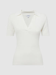 Reiss Knitwear | Devin V-Neck Collared Knit Top Ivory - Women