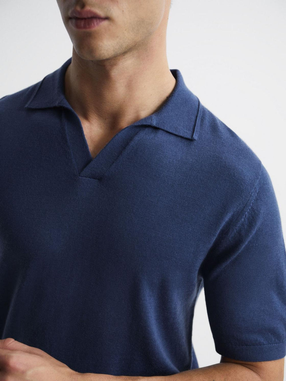 Reiss Knitwear | Duchie Merino Wool Open Collar Polo Shirt Azure - Men
