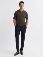 Reiss Knitwear | Duchie Merino Wool Open Collar Polo Shirt Azure - Men