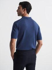 Reiss Knitwear | Duchie Merino Wool Open Collar Polo Shirt Azure - Men