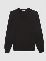 Reiss Knitwear | Earl Merino V-Neck Jumper Black - Men