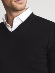 Reiss Knitwear | Earl Merino V-Neck Jumper Black - Men
