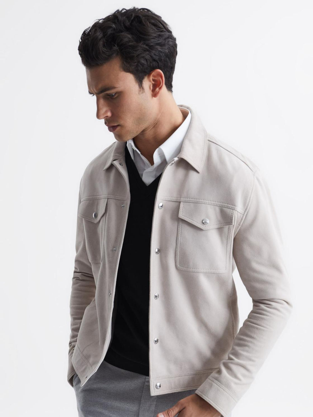 Reiss Knitwear | Earl Merino V-Neck Jumper Black - Men