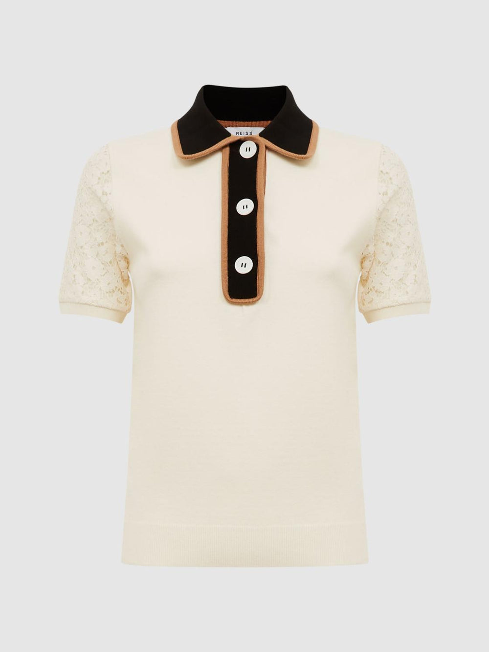 Reiss Knitwear | Eliza Lace Back Polo Ivory - Women