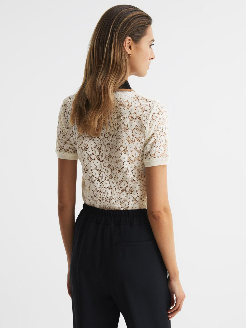 Reiss Knitwear | Eliza Lace Back Polo Ivory - Women