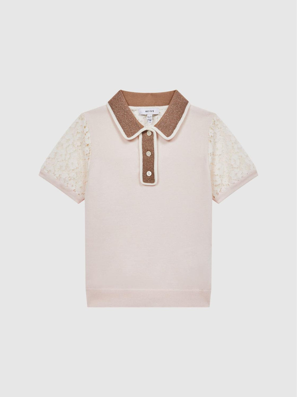 Reiss Knitwear | Eliza Lace Back Polo Pink - Children