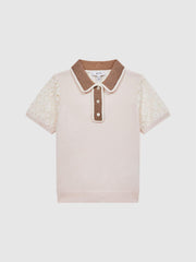Reiss Knitwear | Eliza Lace Back Polo Pink - Children