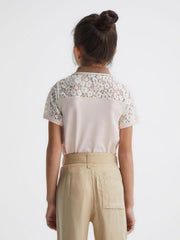 Reiss Knitwear | Eliza Lace Back Polo Pink - Children